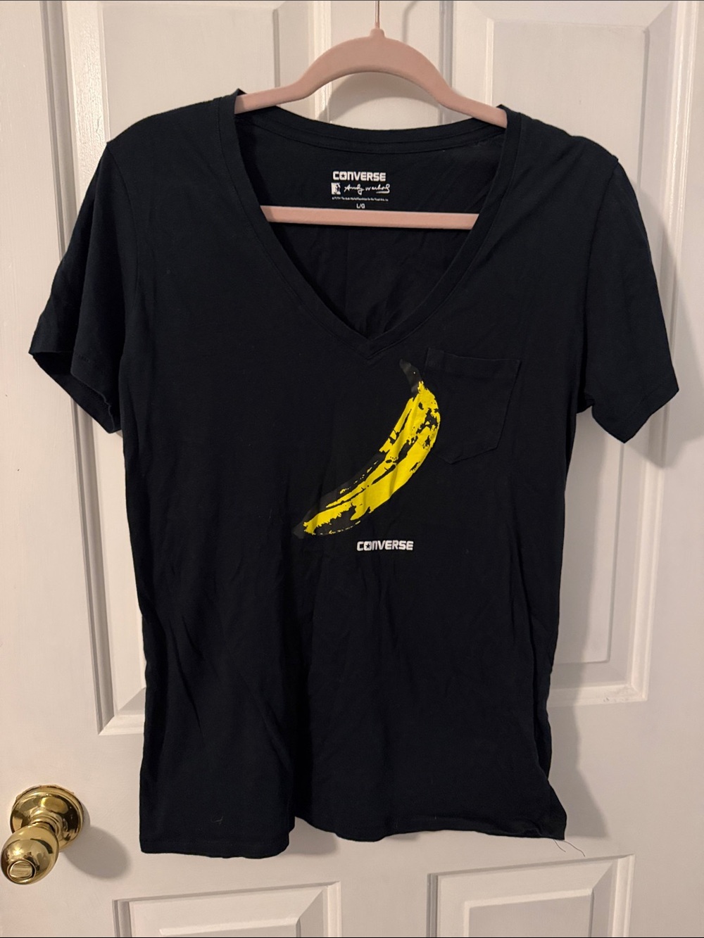 Converse Andy Warhol Black Short-Sleeve V-Neck Tee with Yellow Banana Graphic
